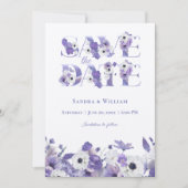 Invitation Watercolor Wedding Violet Flowers Save the Date (Devant)
