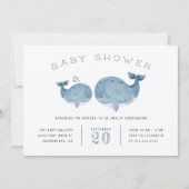 Invitation Watercolor Whale Boy's Blue Baby shower (Devant)