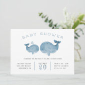 Invitation Watercolor Whale Boy's Blue Baby shower (Debout devant)