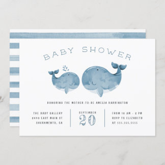 Invitation Watercolor Whale Boy's Blue Baby shower
