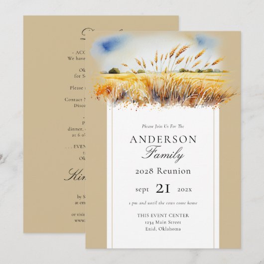 Invitation Watercolor Wheat Field Family Reunion (Devant / Derrière)