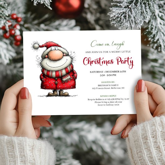 Invitation Watercolor Whimsical Santa Claus Festive Invite