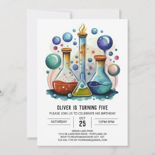 Invitation Watercolor Whimsy Lab Scientifique Anniversaire (Devant)
