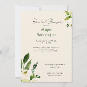 Invitation Watercolor White Floral Cream Bridal Show