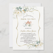 Invitation Watercolor White Floral Gold Bride Tea Party (Devant)