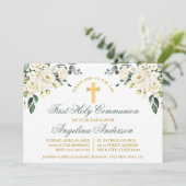 Invitation Watercolor White Floral Sage Green Gold (Debout devant)