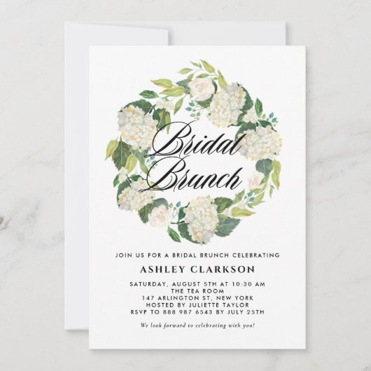 Invitation Watercolor White Hydrangea Wreath Bridal Brunch (Devant)