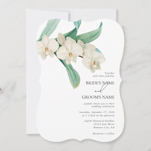 Invitation Watercolor White Orchids Floral Wedding (Devant)