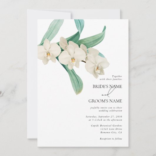 Invitation Watercolor White Orchids Floral Wedding (Devant)