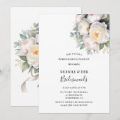 Invitation Watercolor White Peonies Bridesmaids Luncheon (Devant / Derrière)