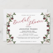 Invitation Watercolor White Roses Cranberry Bridal Shower  (Devant)