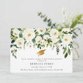 Invitation Watercolor White Roses Greenery Graduation Party (Debout devant)
