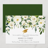 Invitation Watercolor White Roses Greenery Graduation Party (Devant / Derrière)