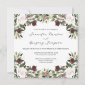 Invitation Watercolor White Roses with Cranberry Floral (Devant)
