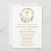 Invitation Watercolor White Roses Wreath Gold Communion (Devant)