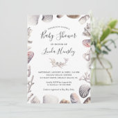 Invitation Watercolor White Sea Shell Beach Baby shower (Debout devant)