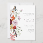 Invitation Watercolor Wildflower Butterfly Modern Wedding (Devant)