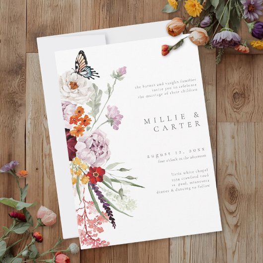 Invitation Watercolor Wildflower Butterfly Modern Wedding