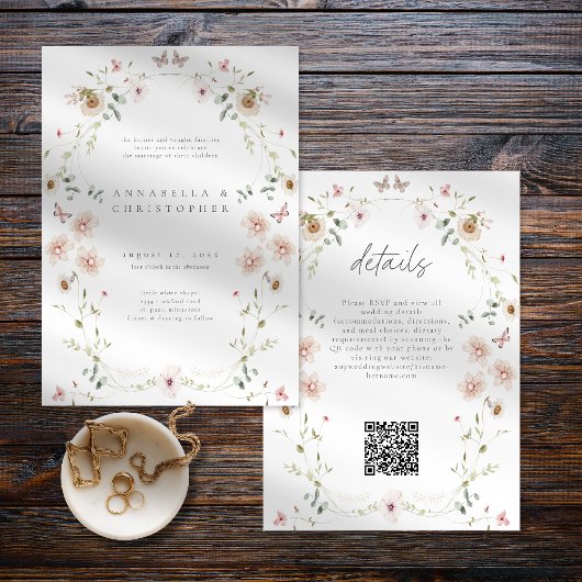 Invitation Watercolor Wildflower Butterfly Modern Wedding