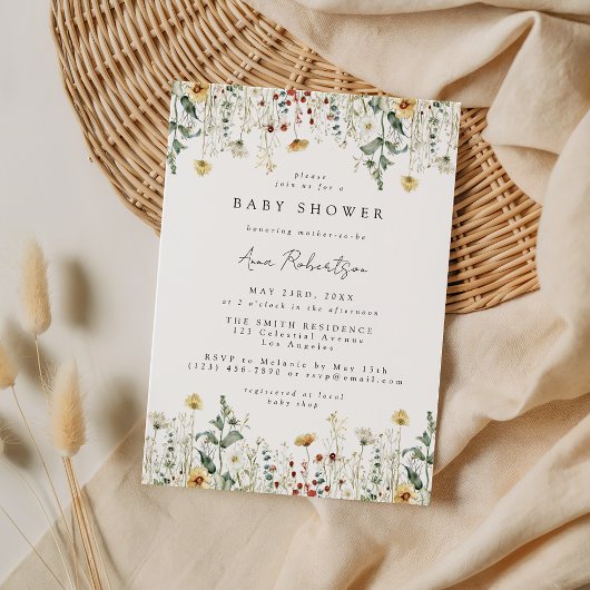 Invitation Watercolor Wildflower Field Baby Shower