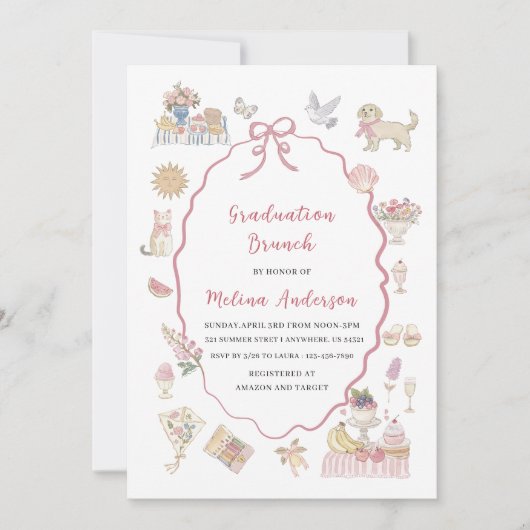 Invitation Watercolor wildflower graduation brunch invitatio (Devant)