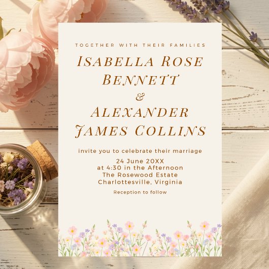Invitation Watercolor Wildflower Meadow Pastel Botanical 