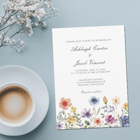 Invitation Watercolor Wildflower Pretty Spring Garden Wedding