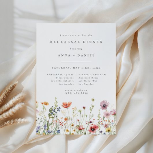 Invitation Watercolor Wildflower Wedding Rehearsal Dinner