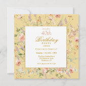 Invitation Watercolor Wildflowers 40th Yellow Birthday (Devant)