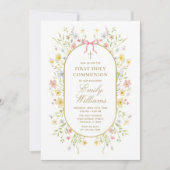 Invitation Watercolor Wildflowers Gold Cross First Communion (Devant)