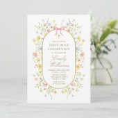 Invitation Watercolor Wildflowers Gold Cross First Communion (Debout devant)