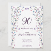 Invitation Watercolor Wildflowers Women's 90th Birthday (Devant)