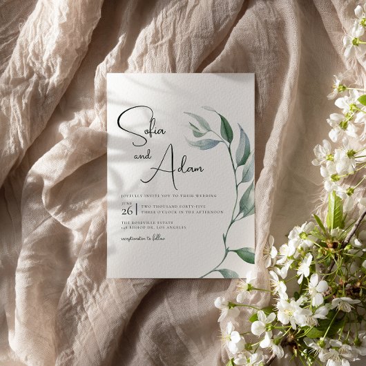 Invitation Watercolor Winter Feuilles mariage fête