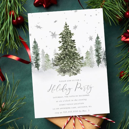 Invitation Watercolor Winter Forest Fête Silver