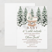 Invitation Watercolor Winter Forest Gray Baby Shower (Devant / Derrière)