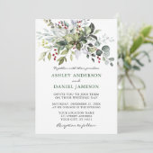 Invitation Watercolor Winter Greenery Mariage photo (Debout devant)