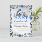 Invitation Watercolor Winter Penguin Blue Baby Shower (Debout devant)