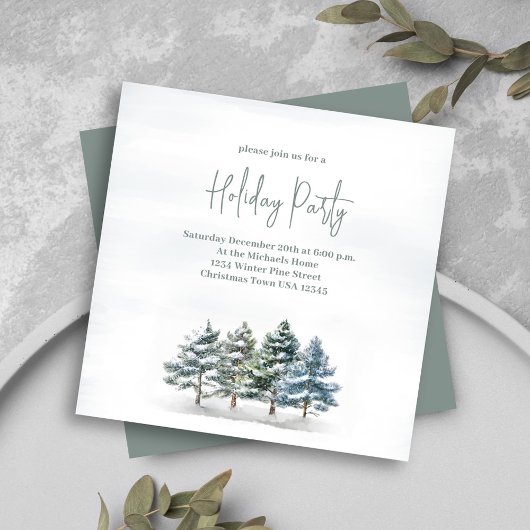 Invitation Watercolor Winter Pine Tree Fête