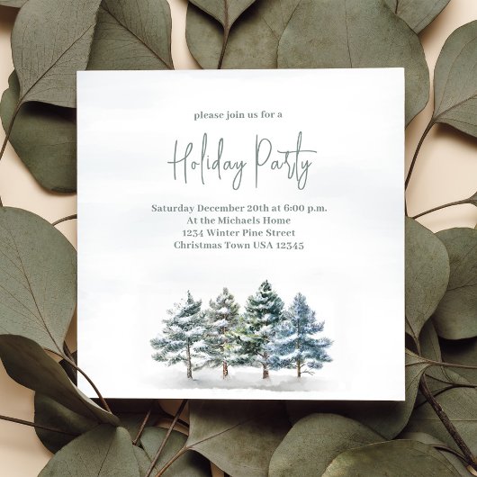Invitation Watercolor Winter Pine Tree Fête