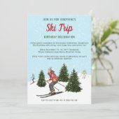 Invitation Watercolor Winter Ski Trip Skiing Birthday Party (Debout devant)