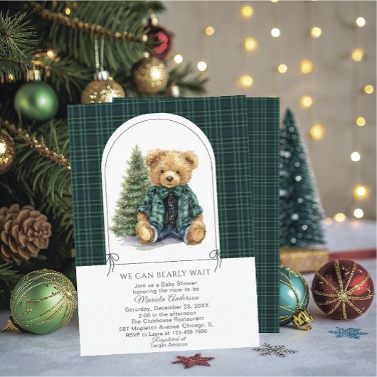 Invitation Watercolor Winter Teddy bear ChristmasInvitation