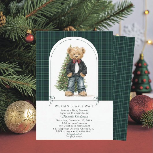 Invitation Watercolor  Winter  Teddy bear ChristmasInvitation