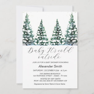 Invitation Watercolor Winter Tree Forest Boy Baby shower