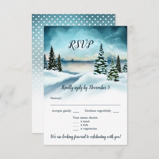 Invitation Watercolor Winter Wonderland Menu Mariage RSVP (Devant / Derrière)