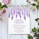 Invitation Watercolor Wisteria Quarty & Fabal Floral Chic<br><div class="desc">Watercolor Wisteria Forty & Fabulous Floral Chic présente des fleurs de glycine d'aquarelle élégantes en lavande douce et violet avec des feuilles verts sur un arrière - plan blanc avec vos 40e anniversaire d'invitation informations ci-dessous. Personnalisez en modifiant le texte dans les zones de texte fournies. Conçu pour vous par...</div>