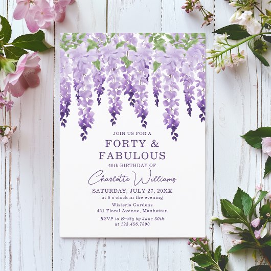 Invitation Watercolor Wisteria Quarty & Fabal Floral Chic