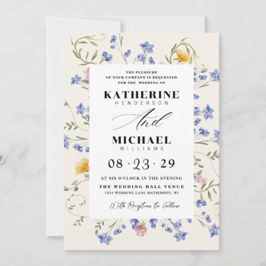 Invitation Watercolor Wldflowers Meadow Details RSVP Wedding (Devant)