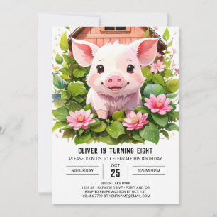 Invitation Watercolor Wonderland Girl Pig Anniversaire
