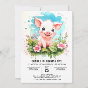 Invitation Watercolor Wonderland Piglet's Girl Birthday
