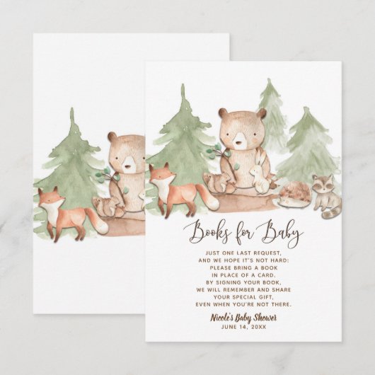 Invitation Watercolor Woodland Book Demande de Baby shower (Devant / Derrière)
